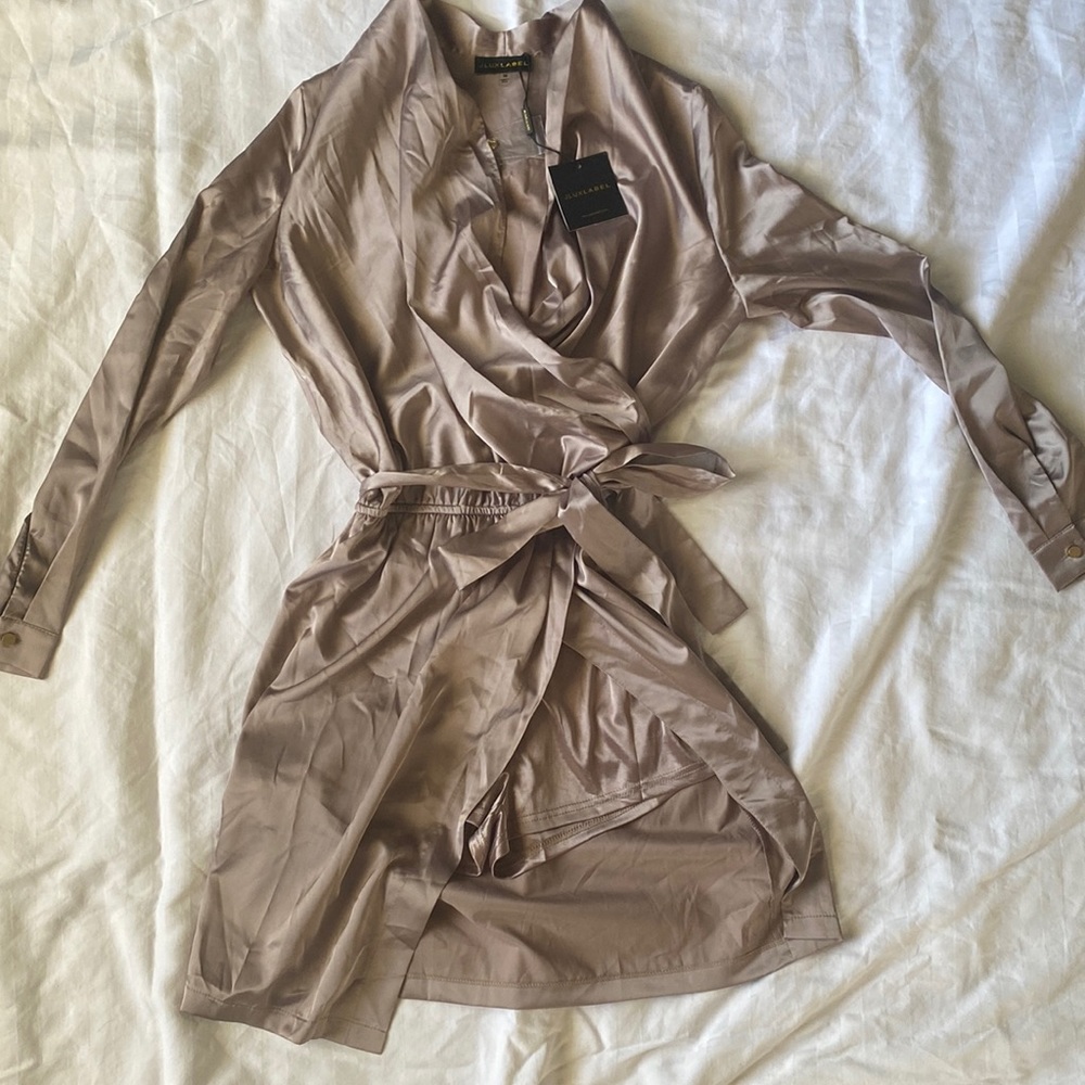 Jlixlabel romper dress, satin, kind of light mocha color. Never worn size medium